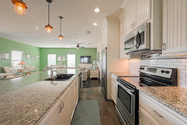 kitchen with a sink, stainless steel appliances, a wealth of natural light, and open floor plan