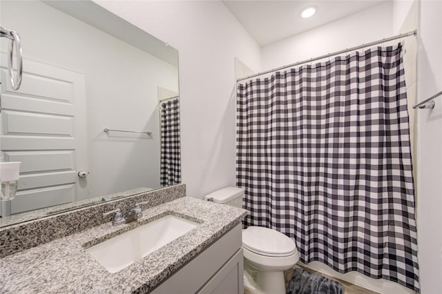 5723 Morning Vista Rd, Katy, TX 77493 - full bath with toilet, recessed lighting, a shower with shower curtain, and vanity
