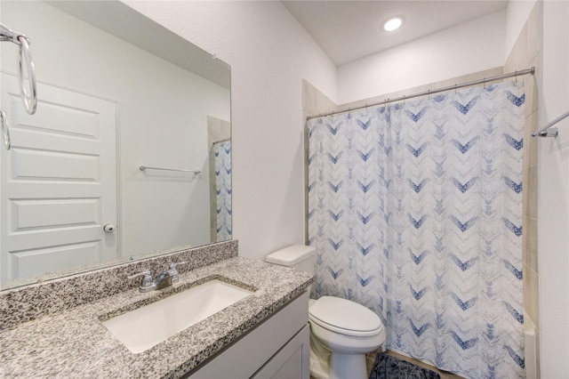 5723 Morning Vista Rd, Katy, TX 77493 - full bathroom with toilet, curtained shower, recessed lighting, and vanity