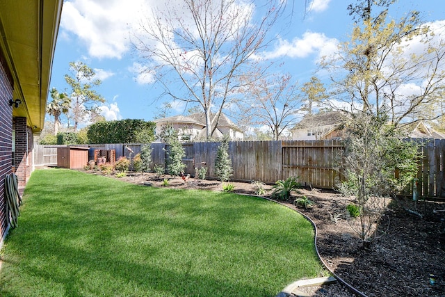 view of yard with a fenced backyard