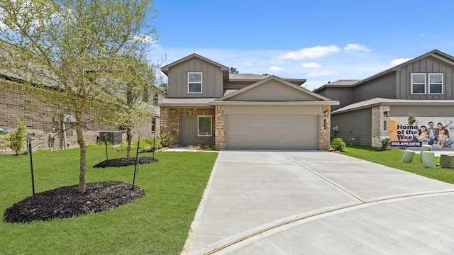 1506 Portia Ct, Conroe, TX 77301 - view of front of house with driveway, a front lawn, an attached garage, and brick siding