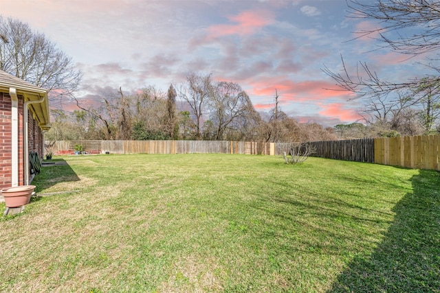 view of yard with a fenced backyard