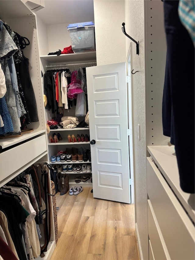 spacious closet featuring light wood-type flooring