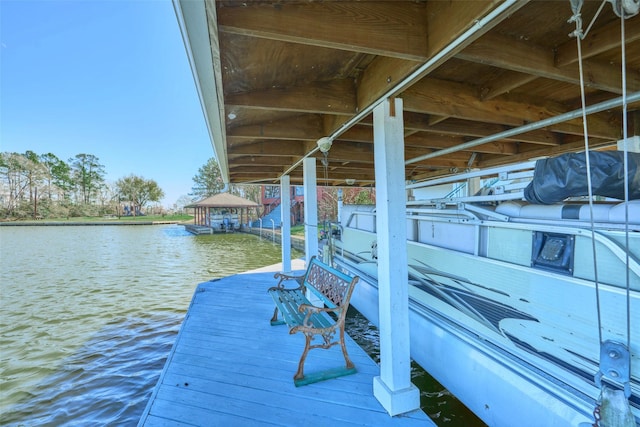 dock area with a water view