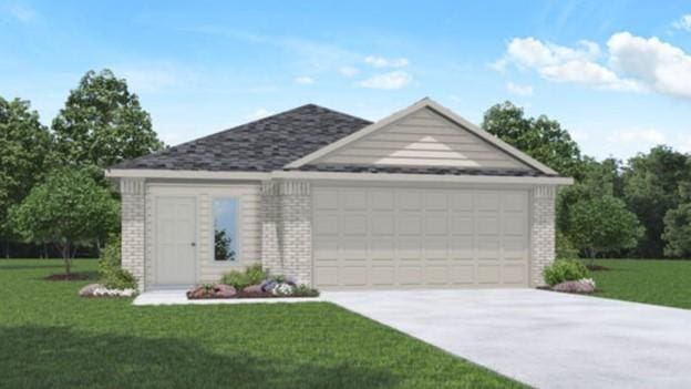 view of front of property with a garage, concrete driveway, and brick siding