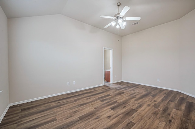 19430 Mystic Cypress Dr, Katy, TX 77449 - spare room with dark wood-style floors, vaulted ceiling, a ceiling fan, baseboards, and visible vents