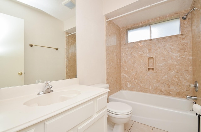 full bath with vanity, shower / bathing tub combination, tile patterned flooring, and toilet