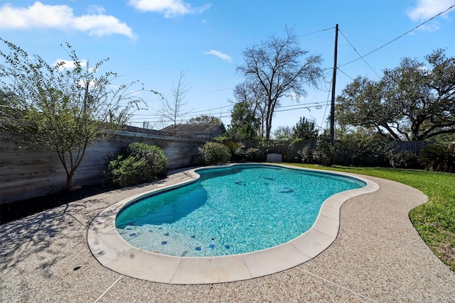 view of pool with a fenced backyard and a fenced in pool