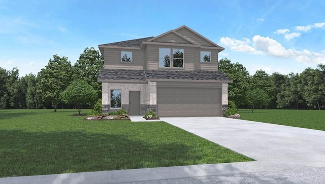 view of front of home with a garage, concrete driveway, and a front yard