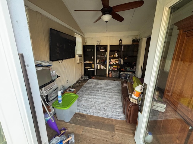 interior space featuring ceiling fan