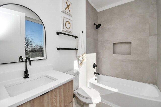 full bathroom featuring shower / bathing tub combination, vanity, and toilet