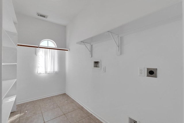 laundry room featuring washer hookup, light tile patterned floors, visible vents, electric dryer hookup, and laundry area