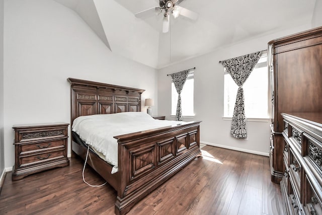 10138 W Palm Lake Dr, Houston, TX 77034 - bedroom with vaulted ceiling, dark wood-style flooring, a ceiling fan, and baseboards