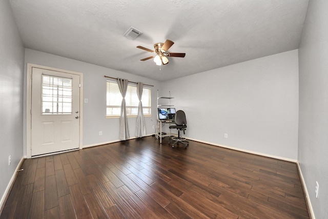 10138 W Palm Lake Dr, Houston, TX 77034 - unfurnished office with a ceiling fan, wood finished floors, visible vents, and baseboards