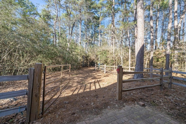 view of yard featuring fence and a gate