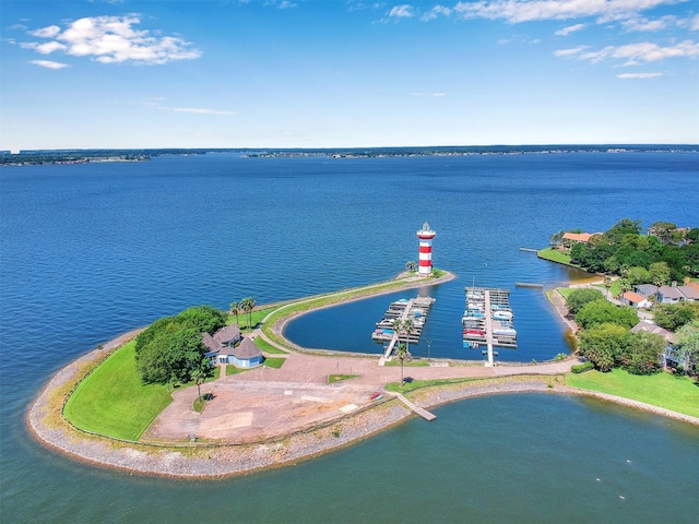 aerial view featuring a water view