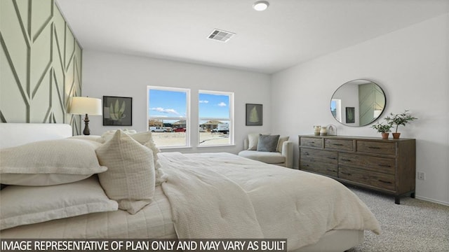 bedroom with carpet, visible vents, and baseboards