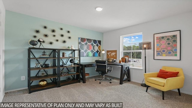 office area featuring carpet flooring and baseboards