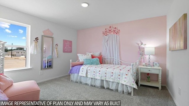 bedroom with carpet floors and baseboards