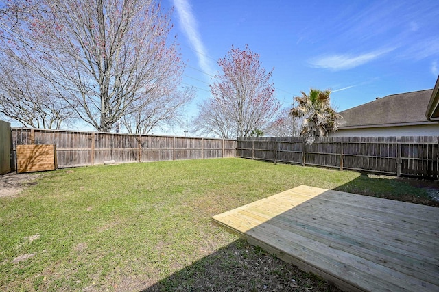 view of yard with a fenced backyard