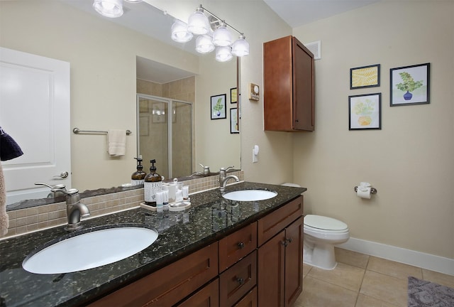 full bath with a sink, visible vents, a stall shower, and tile patterned flooring