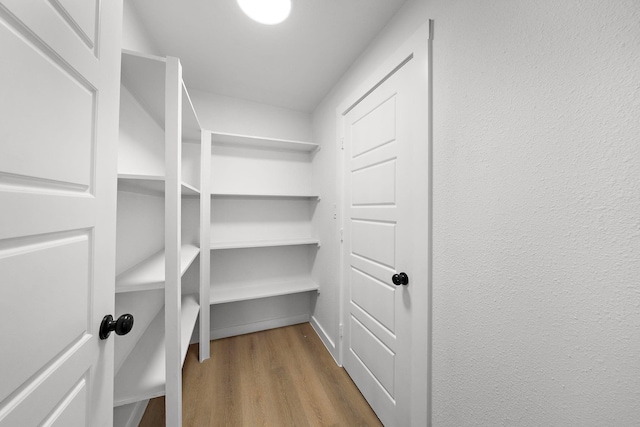 walk in closet with wood finished floors