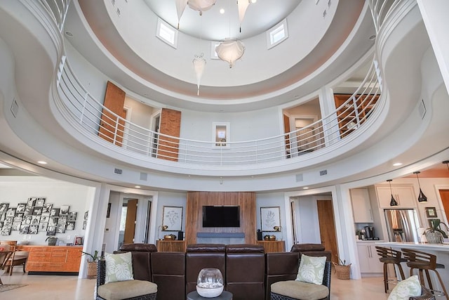 4214 Turks Pt, Galveston, TX 77554 - living room with a high ceiling and recessed lighting