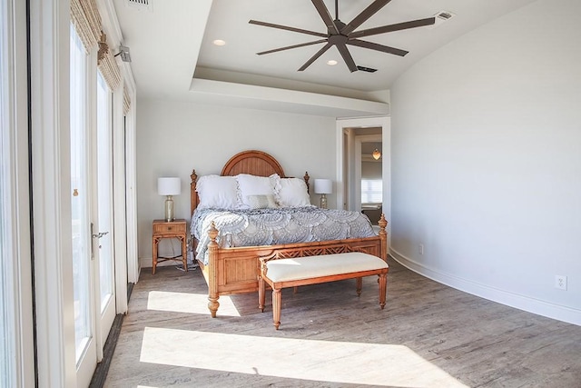 4214 Turks Pt, Galveston, TX 77554 - bedroom featuring recessed lighting, ceiling fan, baseboards, and wood finished floors