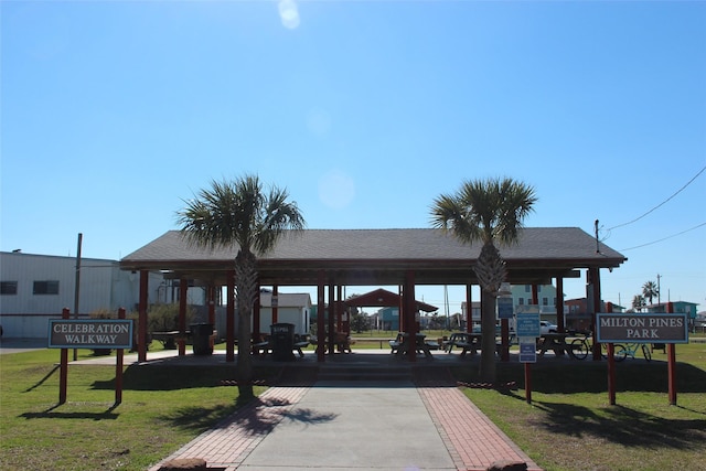 view of community featuring a gazebo and a yard