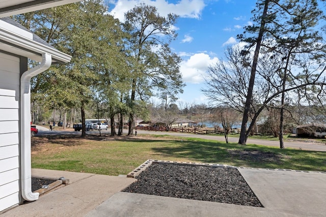 view of yard with a water view