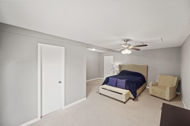 bedroom with baseboards, carpet floors, and ceiling fan