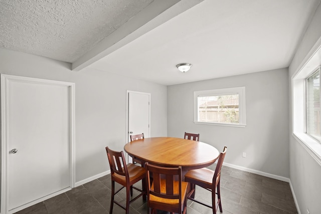 dining space with baseboards and a textured ceiling