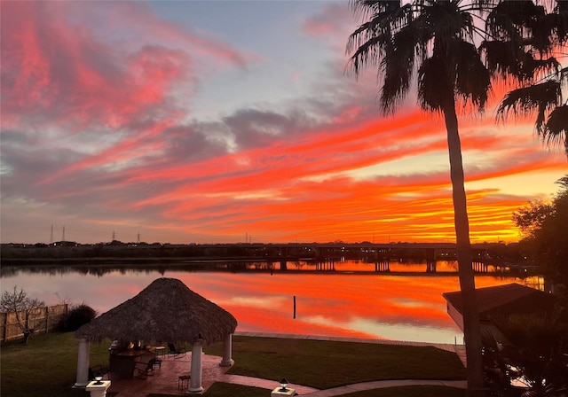 property view of water featuring a gazebo