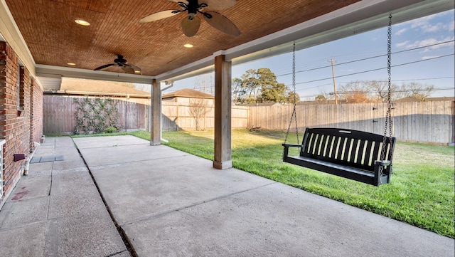 view of patio / terrace with ceiling fan and a fenced backyard