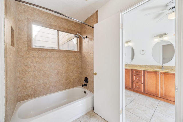 full bath with tile patterned flooring, tub / shower combination, and vanity