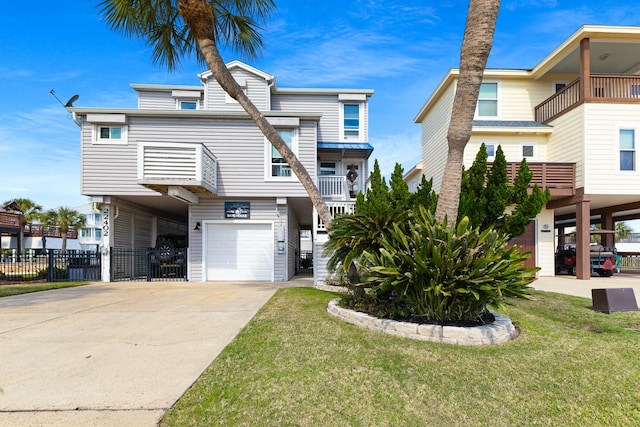 view of front of home with an attached garage, driveway, fence, and a front yard