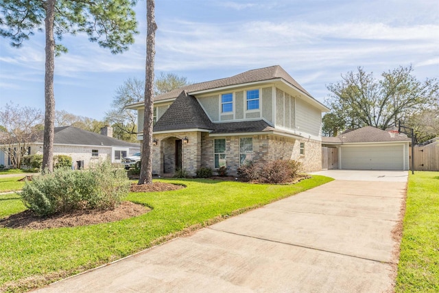 view of front of property featuring a shingled roof, a front yard, and fence