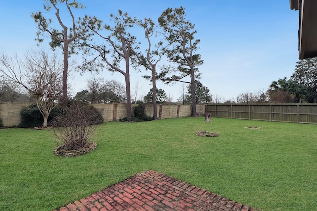 view of yard with a fenced backyard