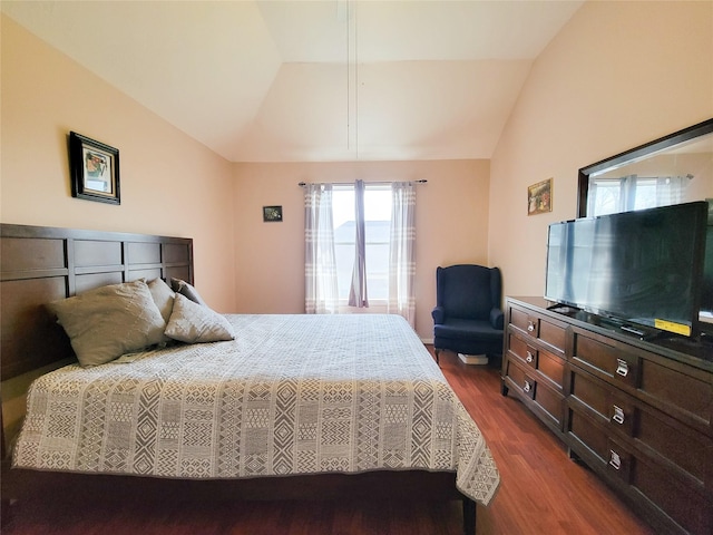 8002 Weeping Willow Pl, Missouri City, TX 77459 - bedroom with vaulted ceiling and dark wood-style flooring