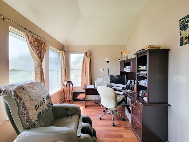 8002 Weeping Willow Pl, Missouri City, TX 77459 - home office with lofted ceiling and light wood finished floors