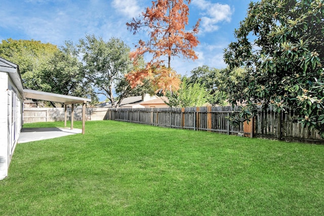 view of yard featuring a patio area and a fenced backyard