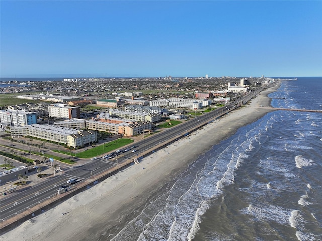 aerial view with a view of city, a beach view, and a water view