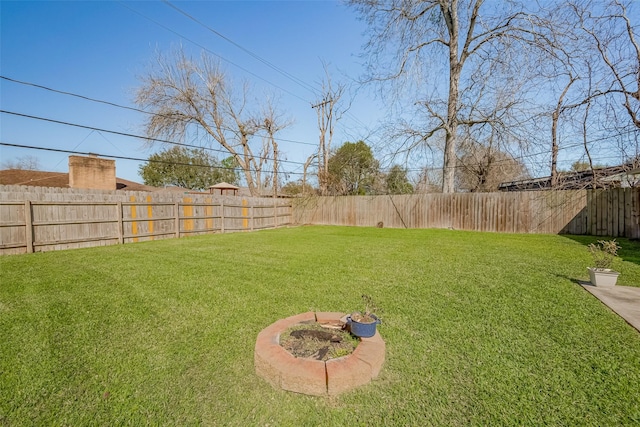 view of yard with a fenced backyard