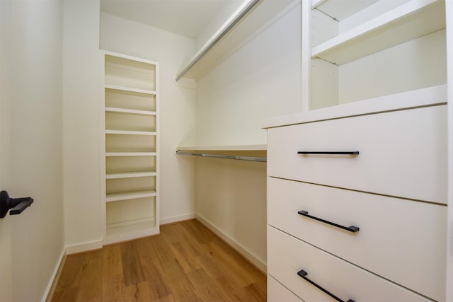 walk in closet with light wood-style flooring