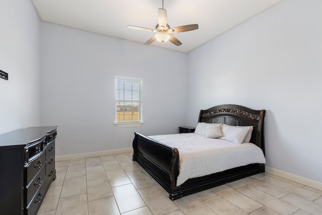 bedroom featuring a ceiling fan and baseboards