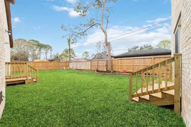 view of yard with a fenced backyard