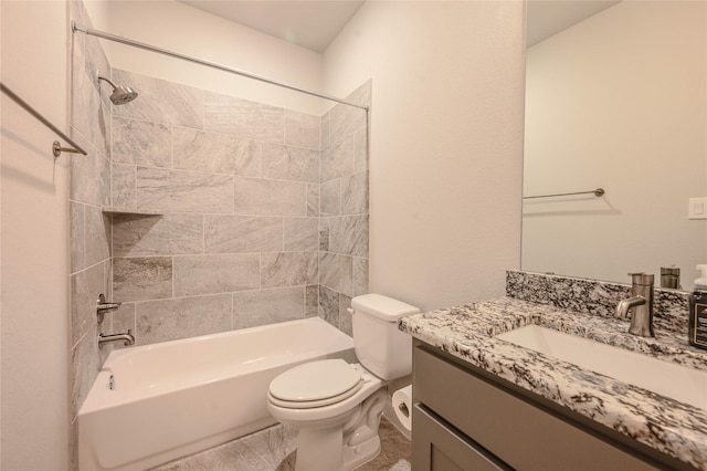 bathroom with toilet, shower / bathtub combination, and vanity