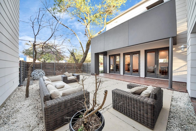 view of patio / terrace featuring outdoor lounge area and a fenced backyard