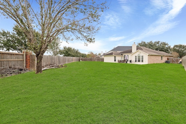 view of yard with a fenced backyard