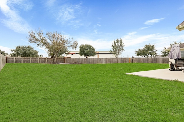 view of yard featuring a patio and a fenced backyard